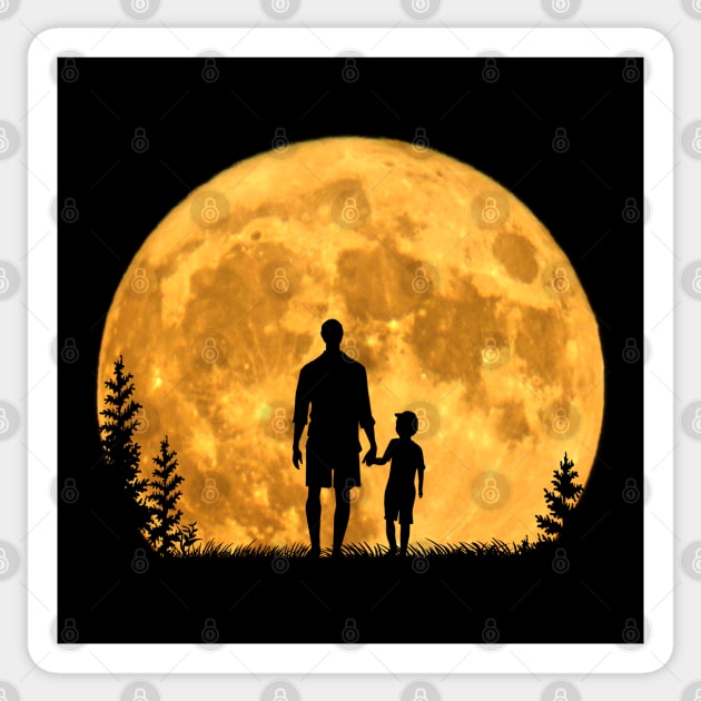 Moon dad father and son at full moon night Sticker by BurunduXX-Factory